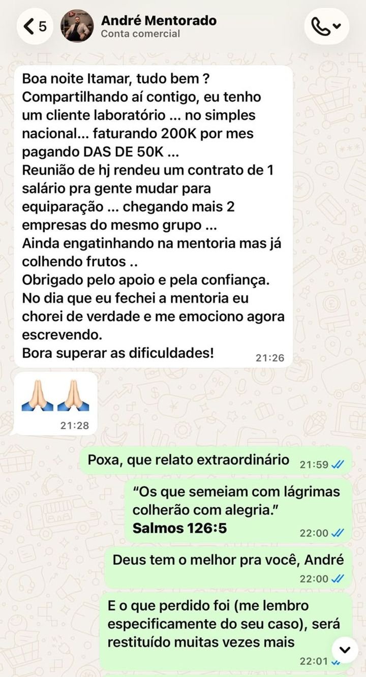 Print de conversa: André relata contrato de equiparação e mais duas empresas do mesmo grupo.